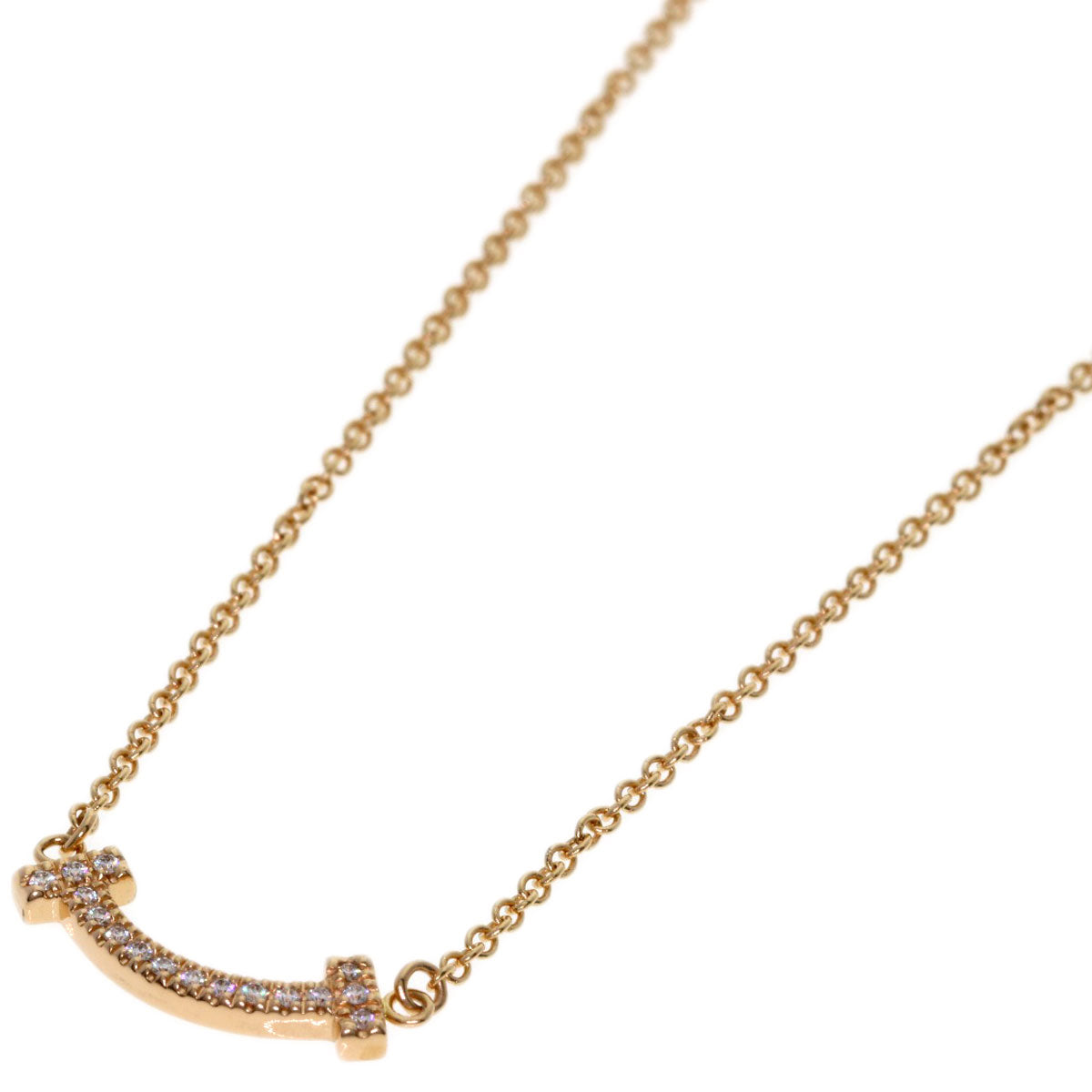 TIFFANY&Co. T Smile Mini Diamond Necklace K18 Pink Gold Ladies [Used]