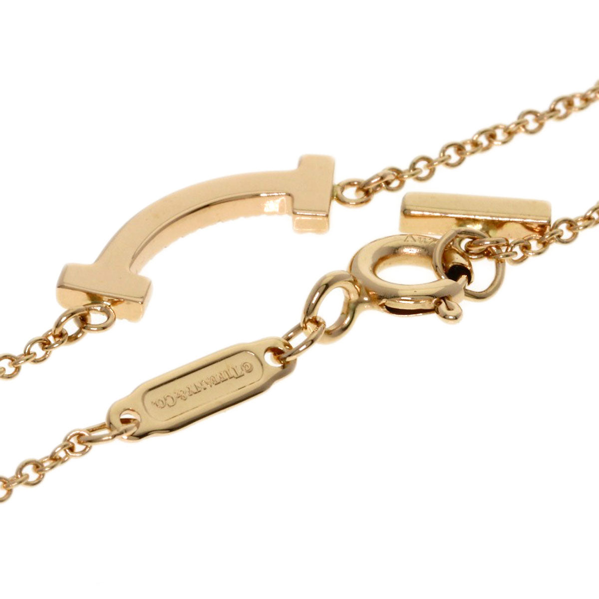 TIFFANY&Co. T Smile Mini Diamond Necklace K18 Pink Gold Ladies [Used]