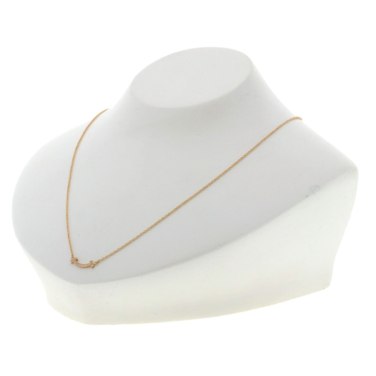 TIFFANY&Co. T Smile Mini Diamond Necklace K18 Pink Gold Ladies [Used]