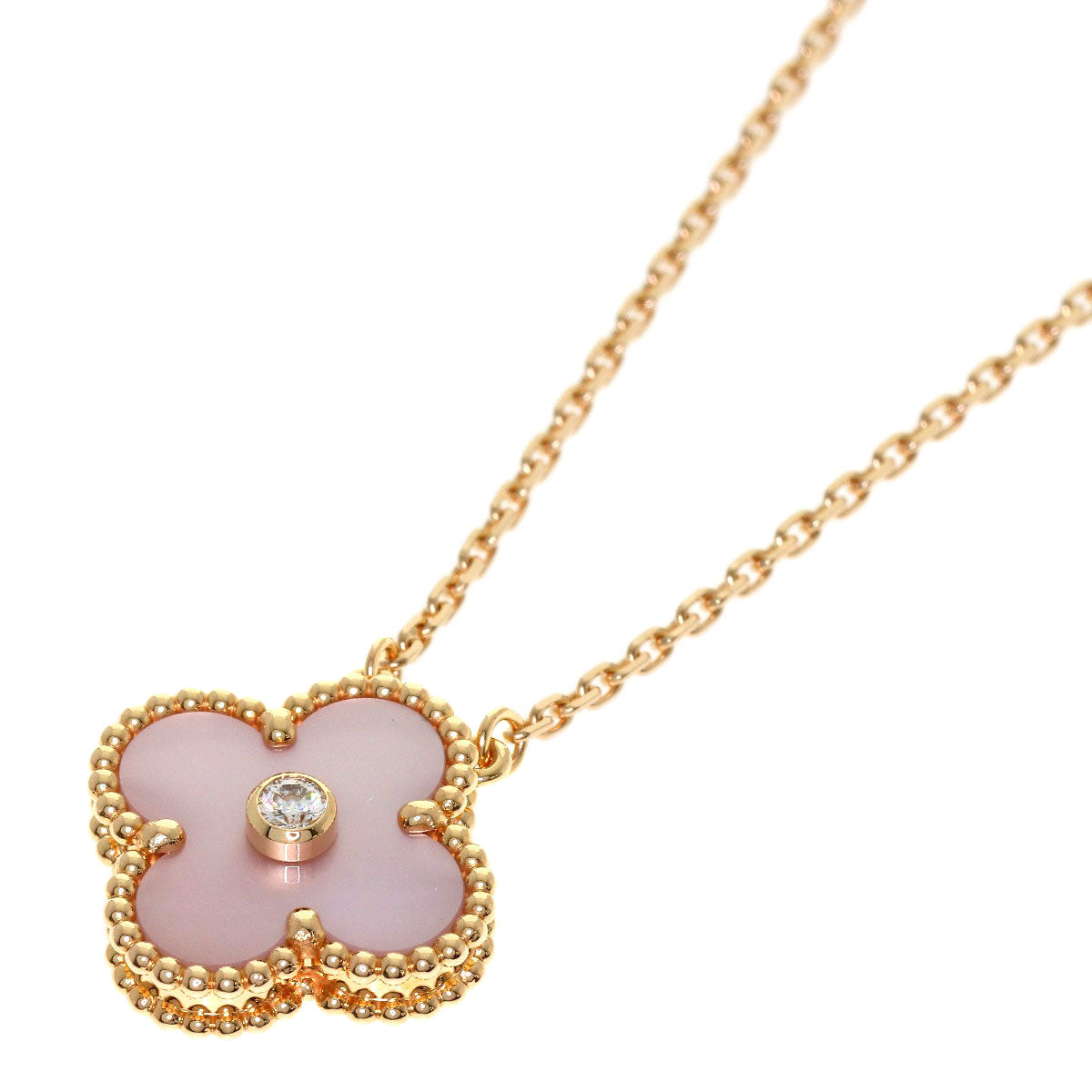 Van Cleef & Arpels Vintage Alhambra Pink Shell Diamond Necklace K18 Pink Gold Ladies [Used]