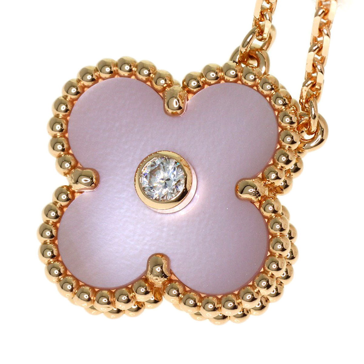 Van Cleef & Arpels Vintage Alhambra Pink Shell Diamond Necklace K18 Pink Gold Ladies [Used]