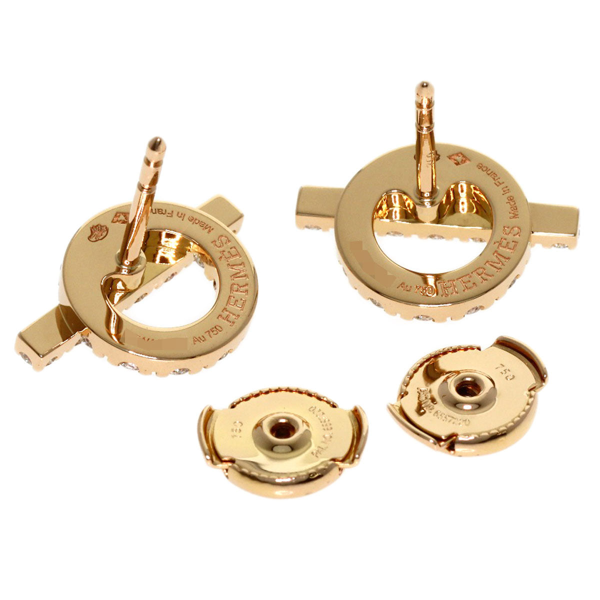 HERMES Finesse Diamond earring K18 Pink Gold Ladies [Used]