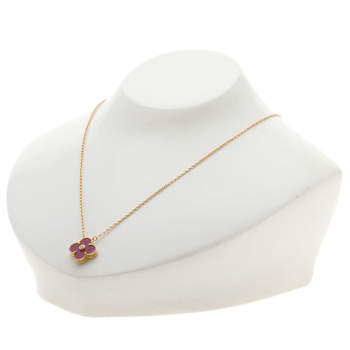 Van Cleef & Arpels Vintage Alhambra Rhodonite Diamond Necklace K18 Pink Gold Ladies [Used]