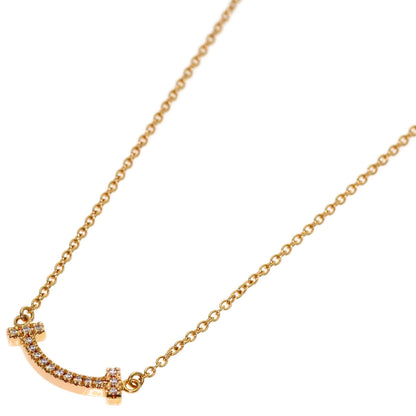 TIFFANY&Co. T Smile Mini Diamond Necklace K18 Pink Gold Ladies [Used]