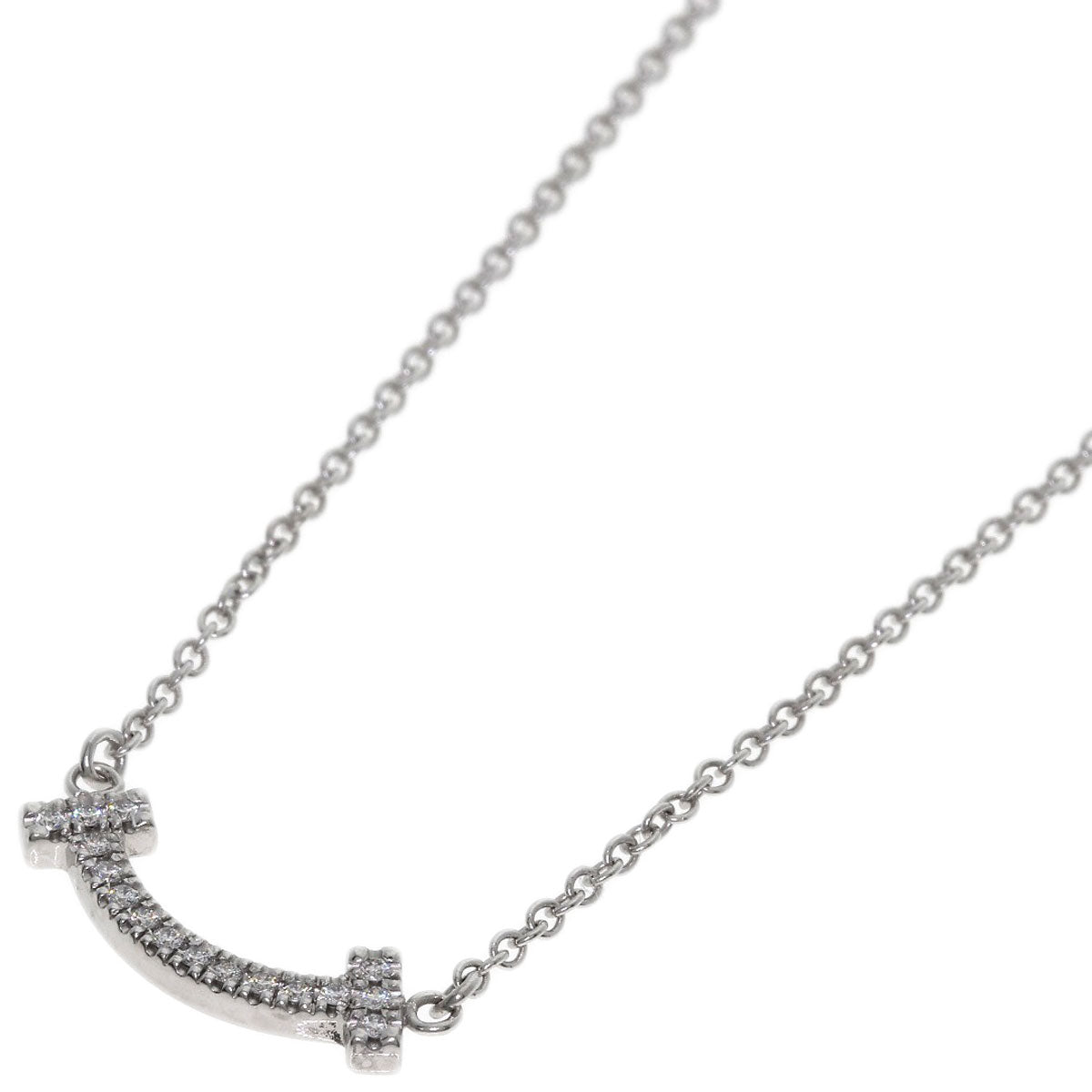 TIFFANY&Co. T Smile Mini Diamond Necklace K18 White Gold Ladies [Used]