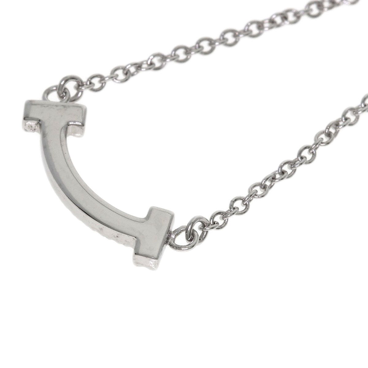 TIFFANY&Co. T Smile Mini Diamond Necklace K18 White Gold Ladies [Used]