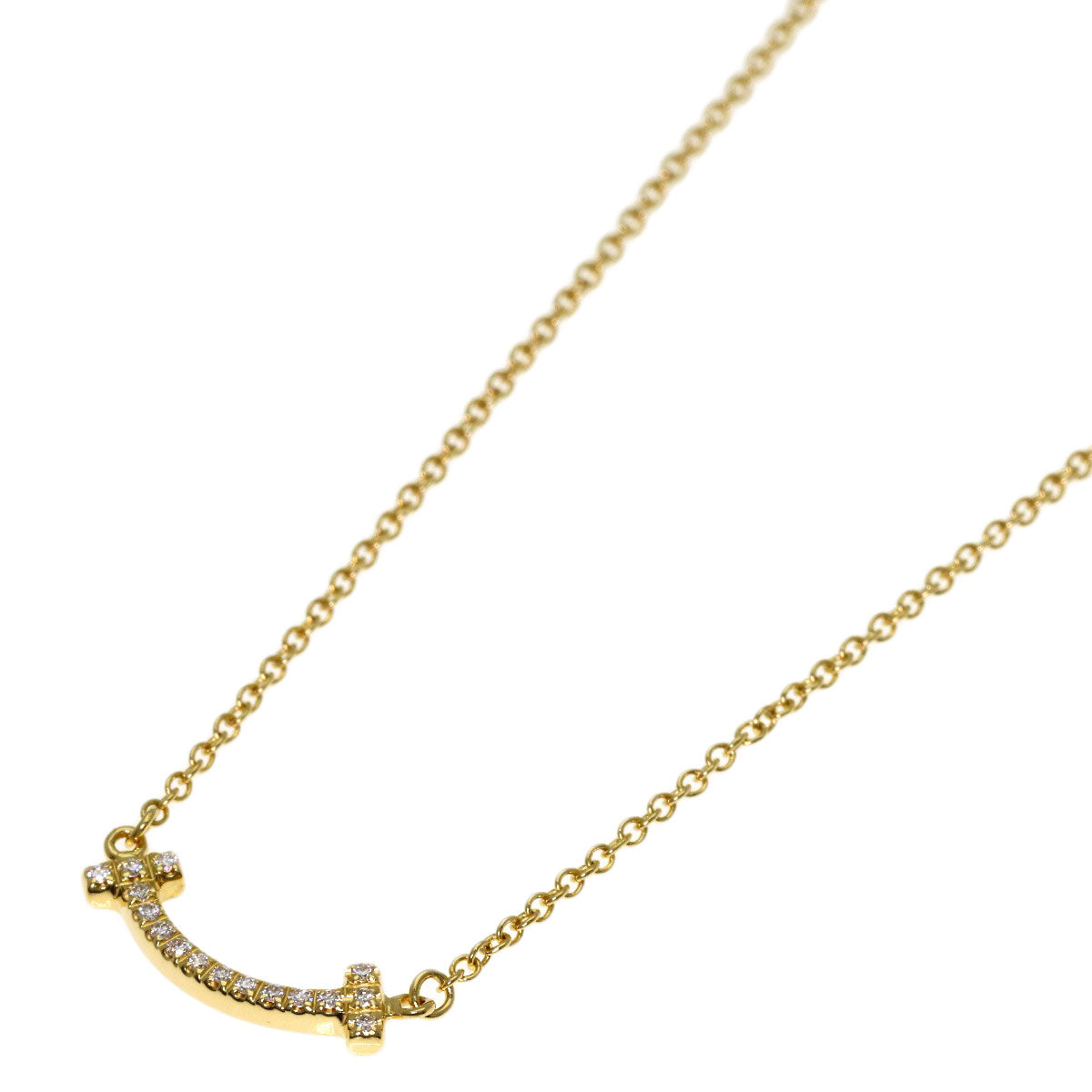 TIFFANY&Co. T Smile Mini Diamond Necklace K18 Yellow Gold Ladies [Used]