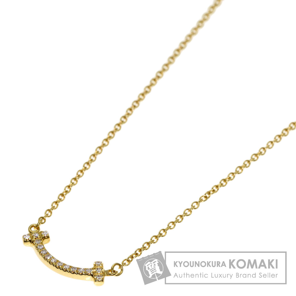 TIFFANY&Co. T Smile Mini Diamond Necklace K18 Yellow Gold Ladies [Used]