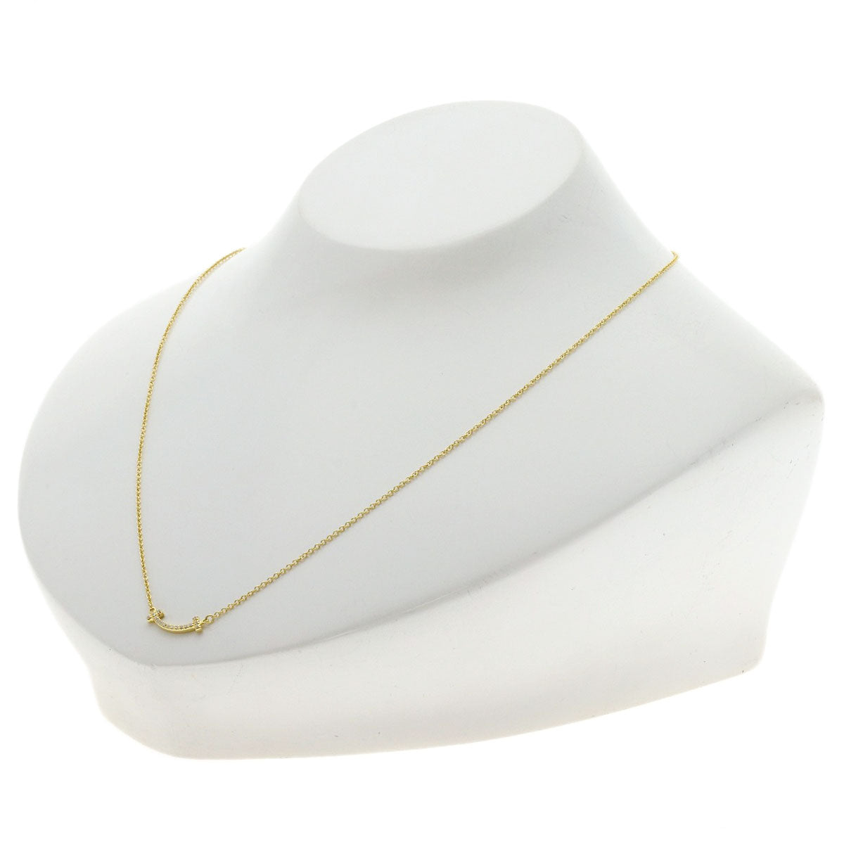 TIFFANY&Co. T Smile Mini Diamond Necklace K18 Yellow Gold Ladies [Used]