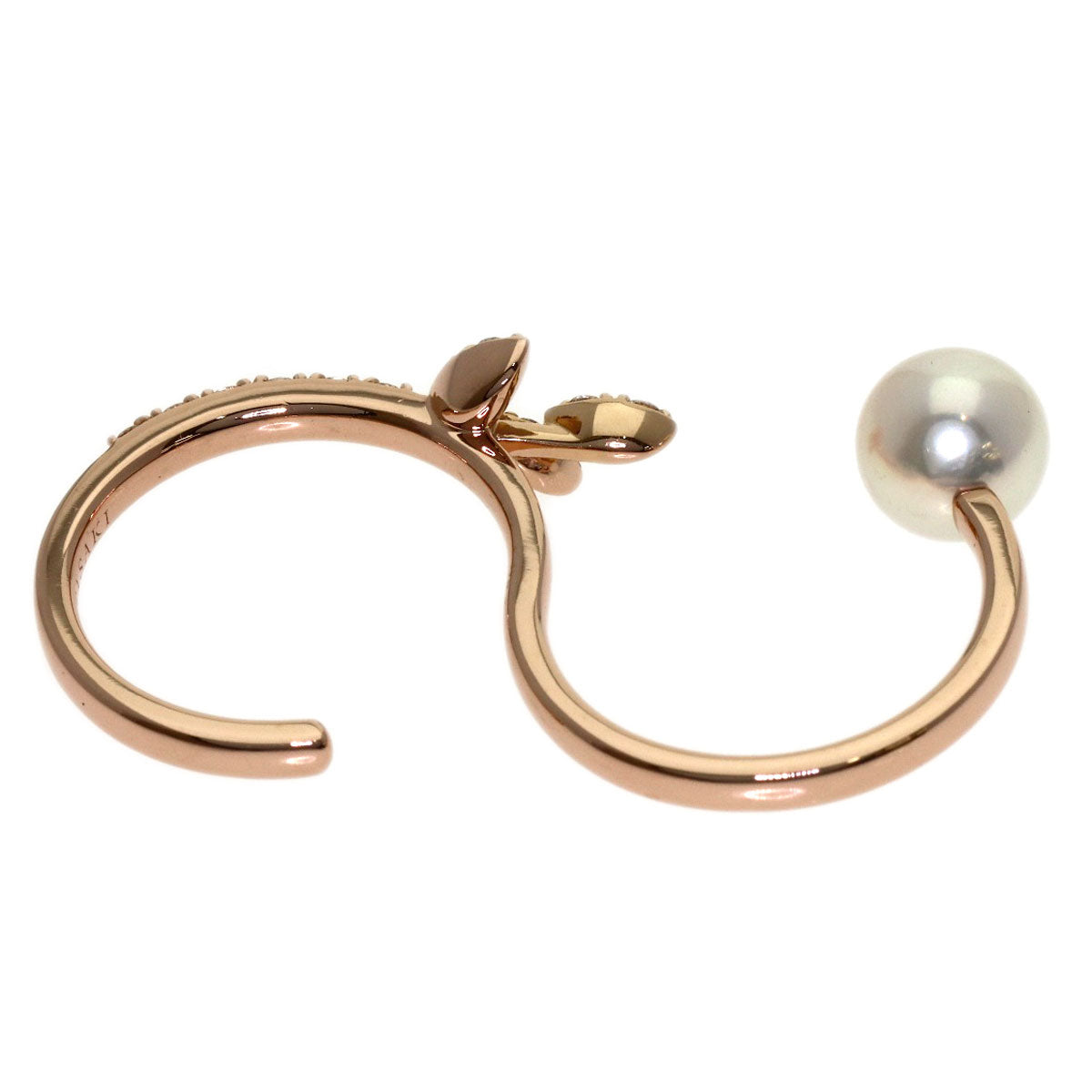 TASAKI Kugel Double Finger Diamond Pearl Pearl Ring K18 Pink Gold Ladies [Used]