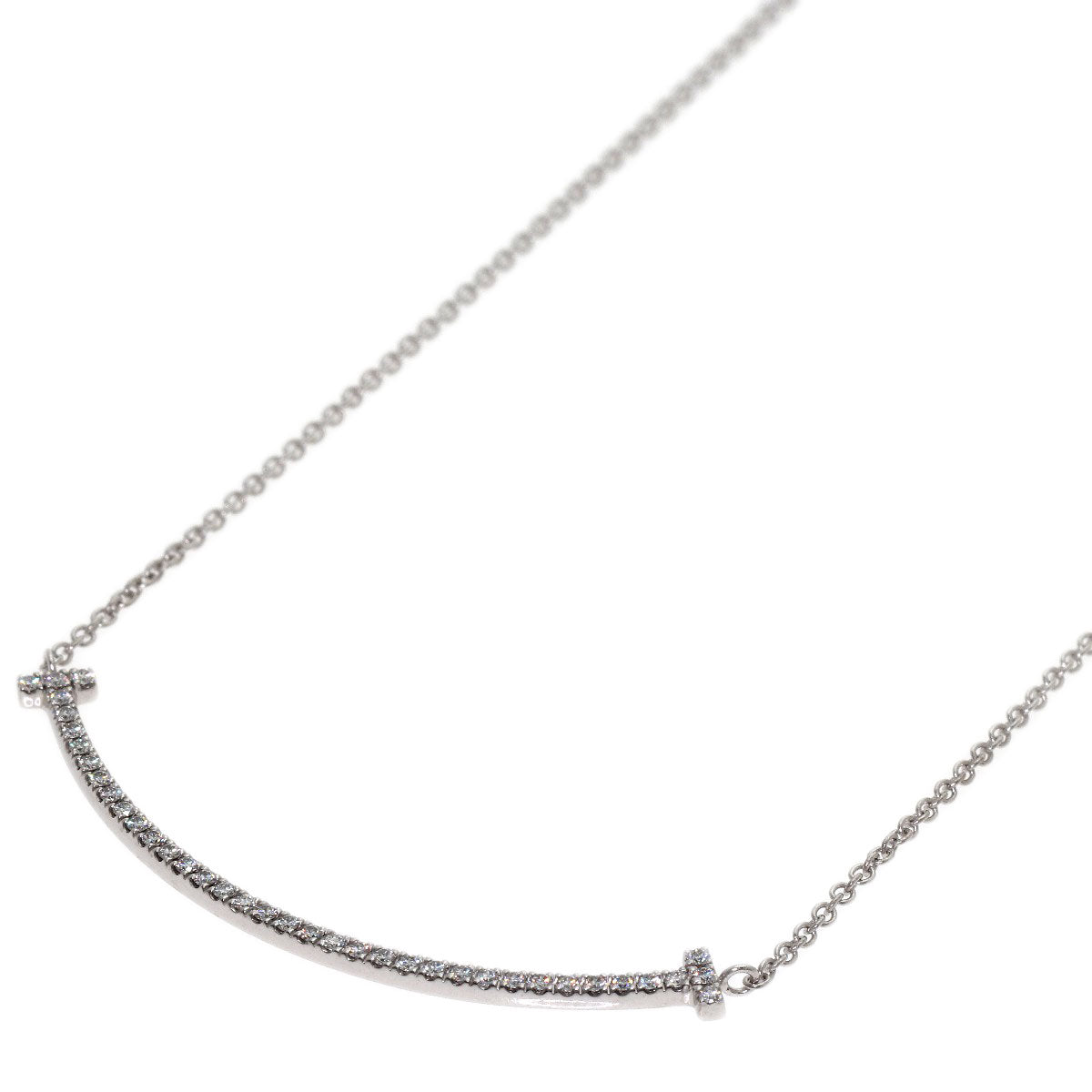 TIFFANY&Co. T Smile Small Diamond Necklace K18 White Gold Ladies [Used]