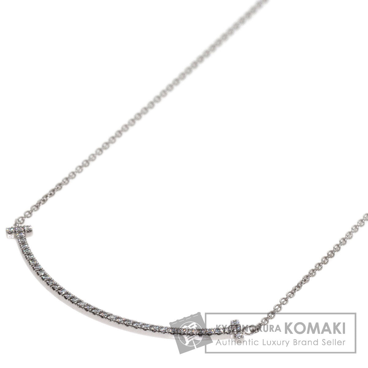 TIFFANY&Co. T Smile Small Diamond Necklace K18 White Gold Ladies [Used]