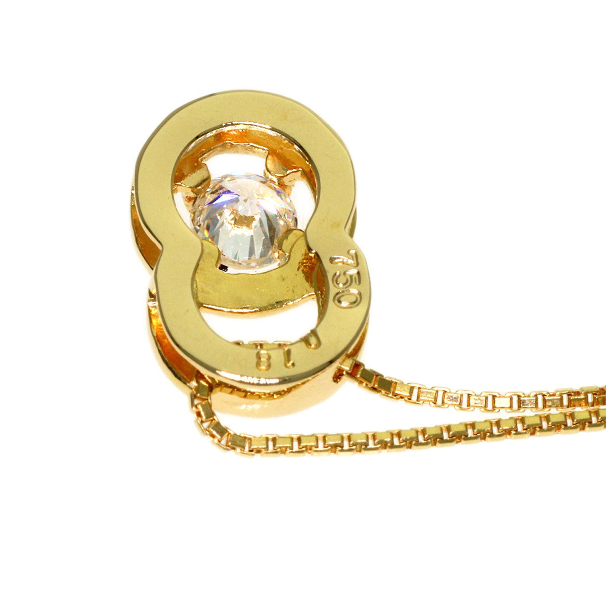 CELINE Double Circle Diamond Necklace K18 Yellow Gold Ladies [Used]