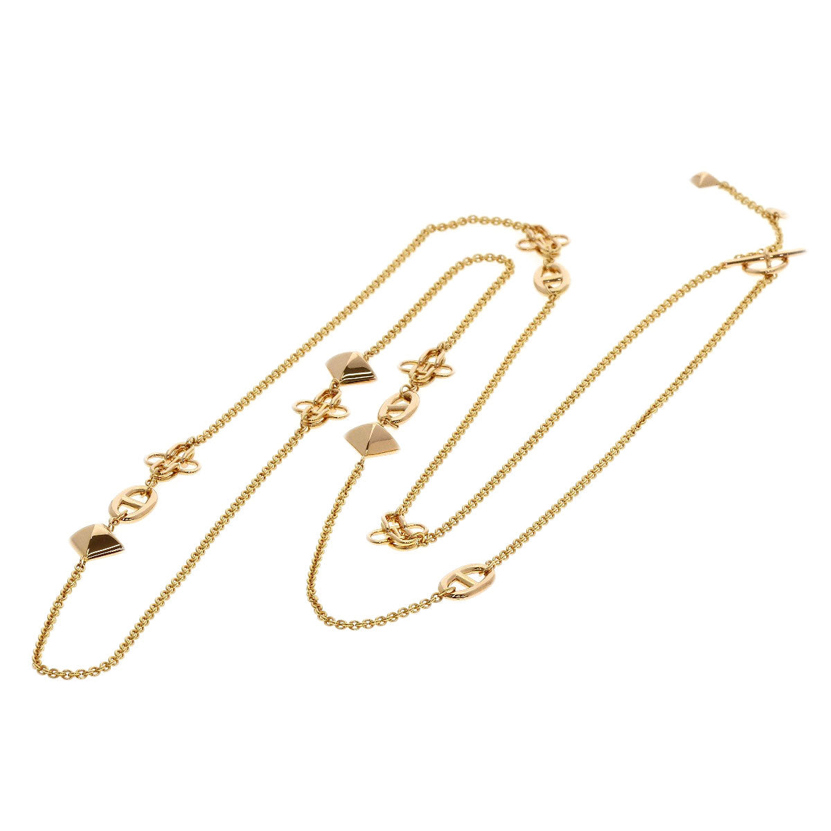 HERMES Rondo Multi Long Necklace K18 Pink Gold Ladies [Used]