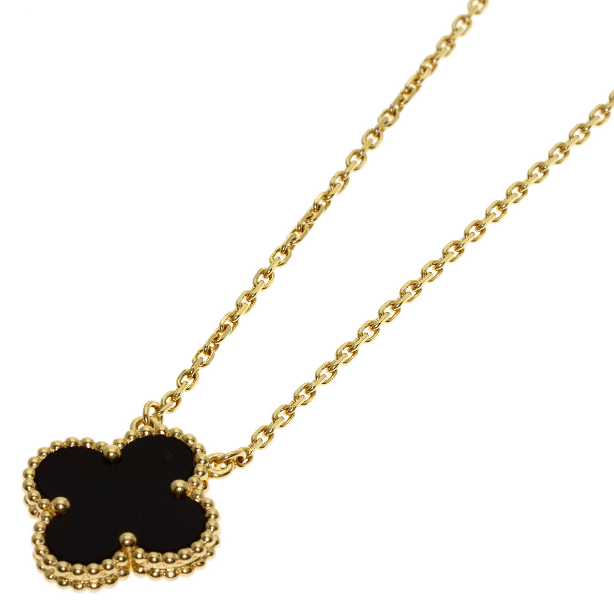 Van Cleef & Arpels Vintage Alhambra Onyx Necklace K18 Yellow Gold Ladies [Used]
