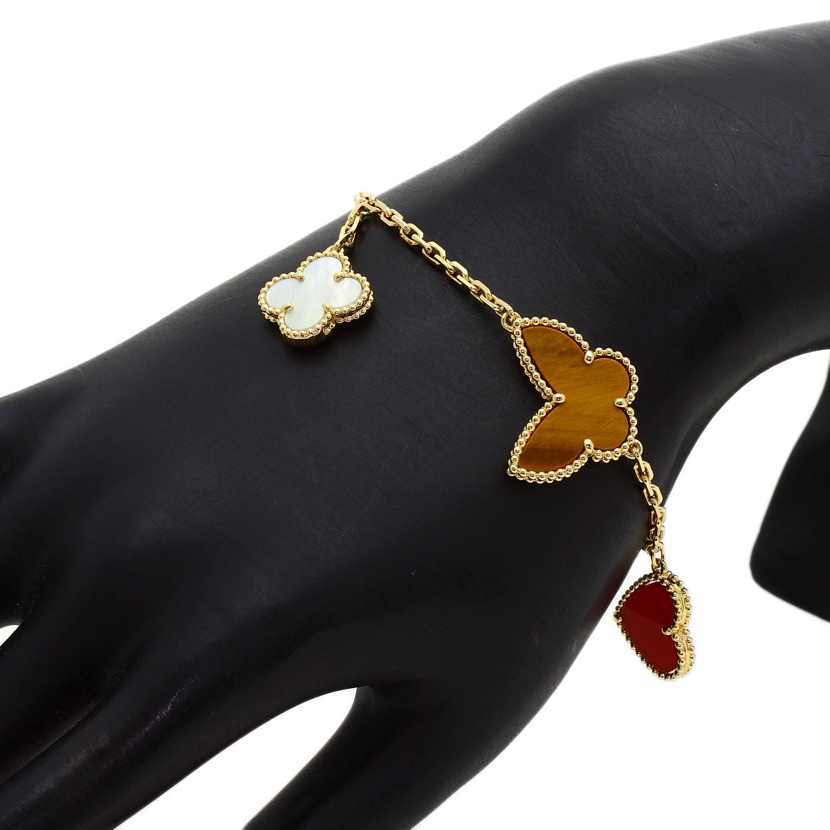 Van Cleef & Arpels Lucky Alhambra 4 Motif Shell Bracelet K18 Yellow Gold Ladies [Used]