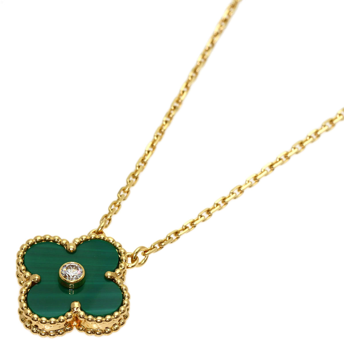 Van Cleef & Arpels Vintage Alhambra Malachite Diamond Necklace K18 Yellow Gold Ladies [Used]