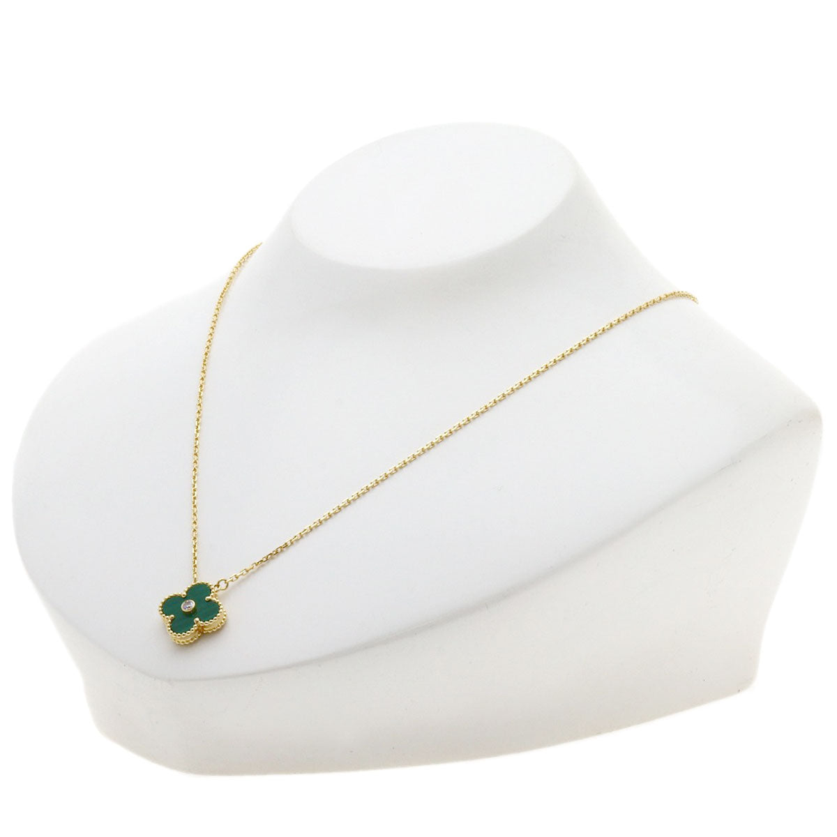 Van Cleef & Arpels Vintage Alhambra Malachite Diamond Necklace K18 Yellow Gold Ladies [Used]