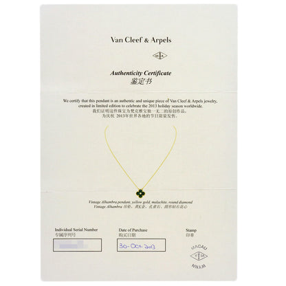 Van Cleef & Arpels Vintage Alhambra Malachite Diamond Necklace K18 Yellow Gold Ladies [Used]
