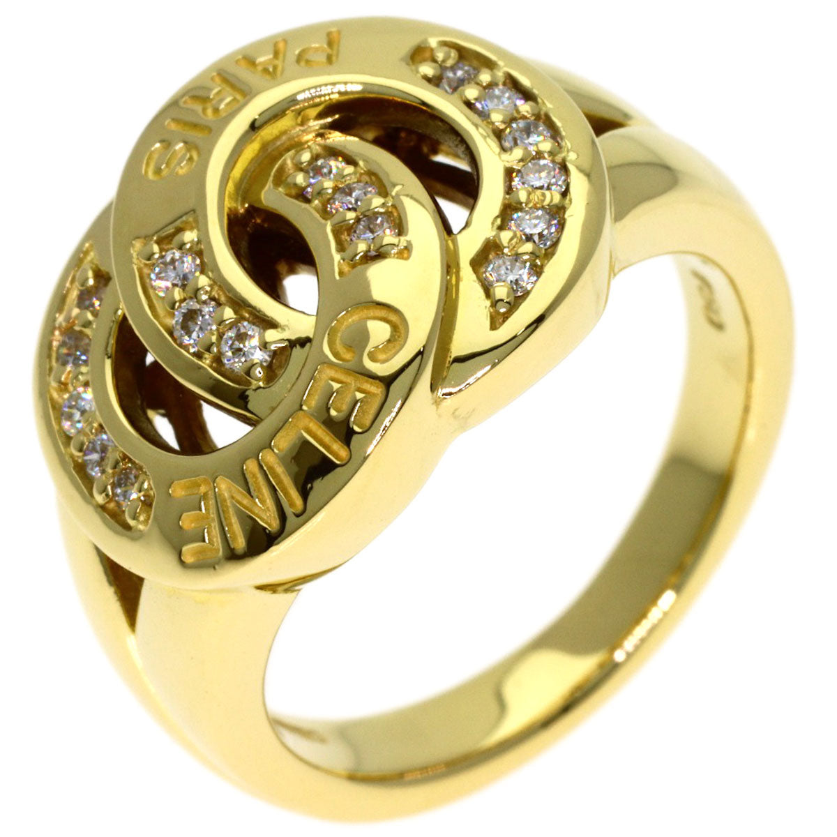 CELINE Double Circle Diamond Ring K18 Yellow Gold Ladies [Used]