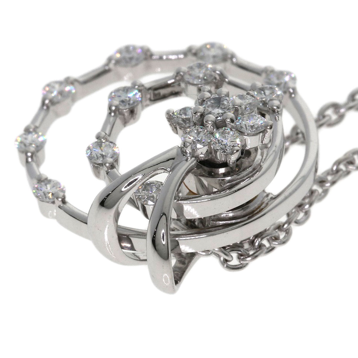 WALTHAM swing diamond Necklace K18 White Gold Ladies [Used]