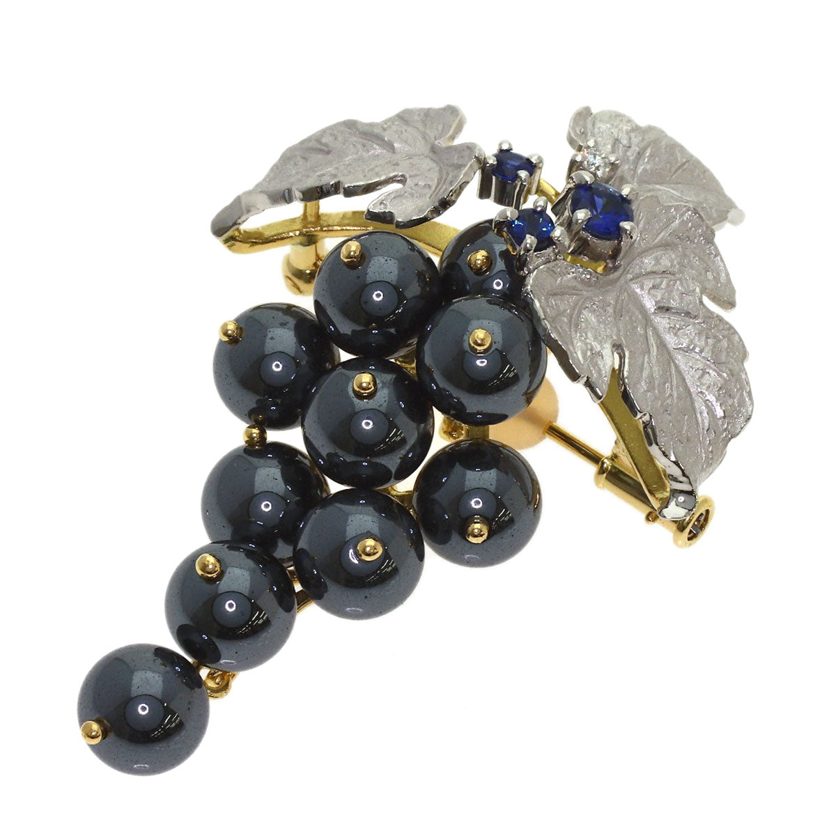 NOBUKO ISHIKAWA As Time Hematite Sapphire Diamond Brooch Platinum PT900 18K Yellow GoldLadies [Used]