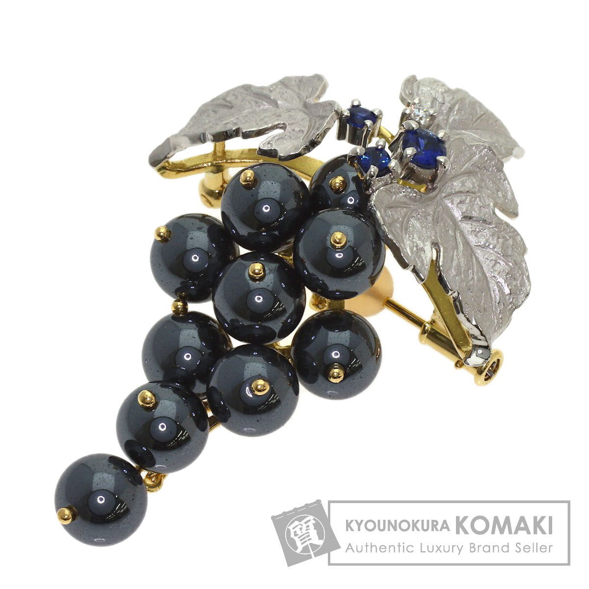 NOBUKO ISHIKAWA As Time Hematite Sapphire Diamond Brooch Platinum PT900 18K Yellow GoldLadies [Used]