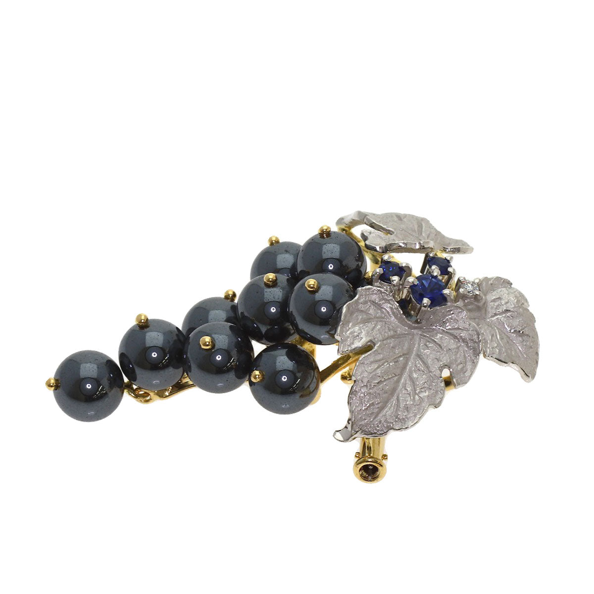 NOBUKO ISHIKAWA As Time Hematite Sapphire Diamond Brooch Platinum PT900 18K Yellow GoldLadies [Used]