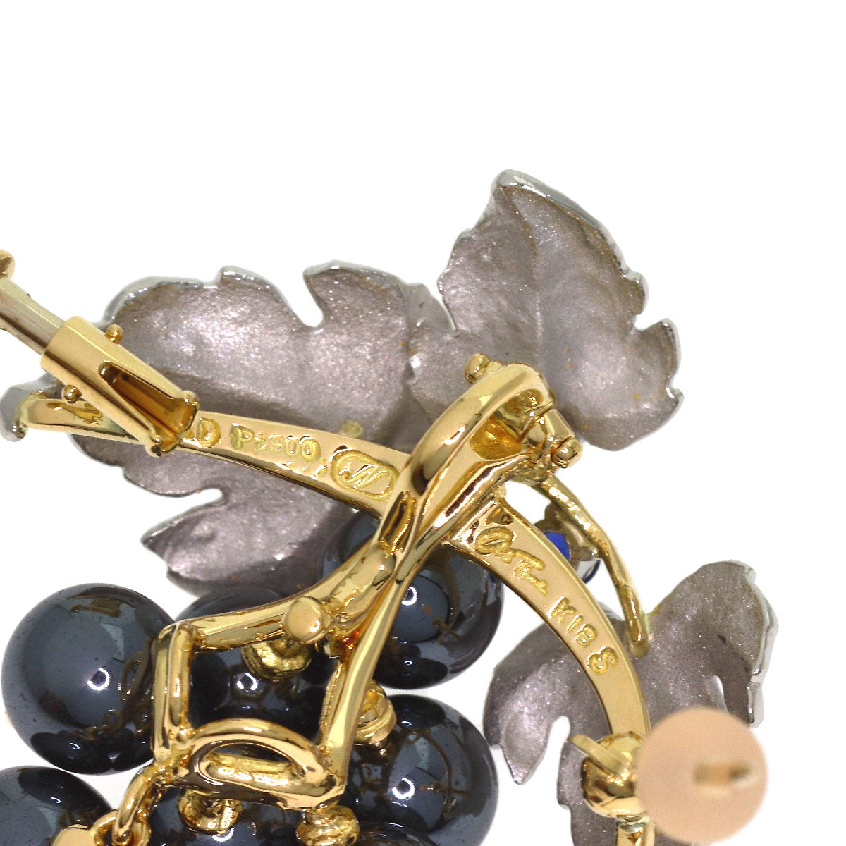 NOBUKO ISHIKAWA As Time Hematite Sapphire Diamond Brooch Platinum PT900 18K Yellow GoldLadies [Used]