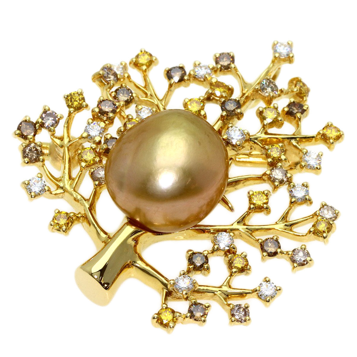 MIKIMOTO Golden Pearl Pearl Diamond Brooch K18 Yellow Gold Ladies [Used]
