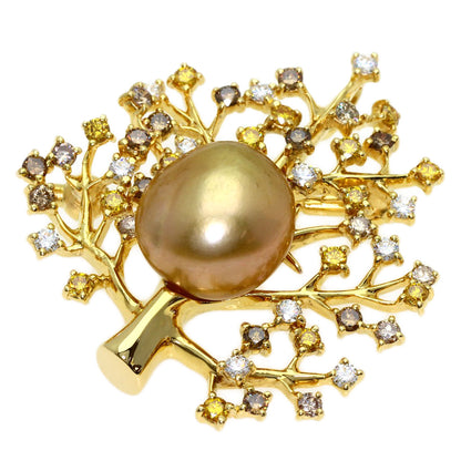 MIKIMOTO Golden Pearl Pearl Diamond Brooch K18 Yellow Gold Ladies [Used]