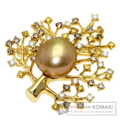 MIKIMOTO Golden Pearl Pearl Diamond Brooch K18 Yellow Gold Ladies [Used]