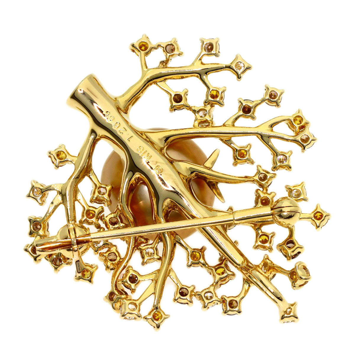MIKIMOTO Golden Pearl Pearl Diamond Brooch K18 Yellow Gold Ladies [Used]