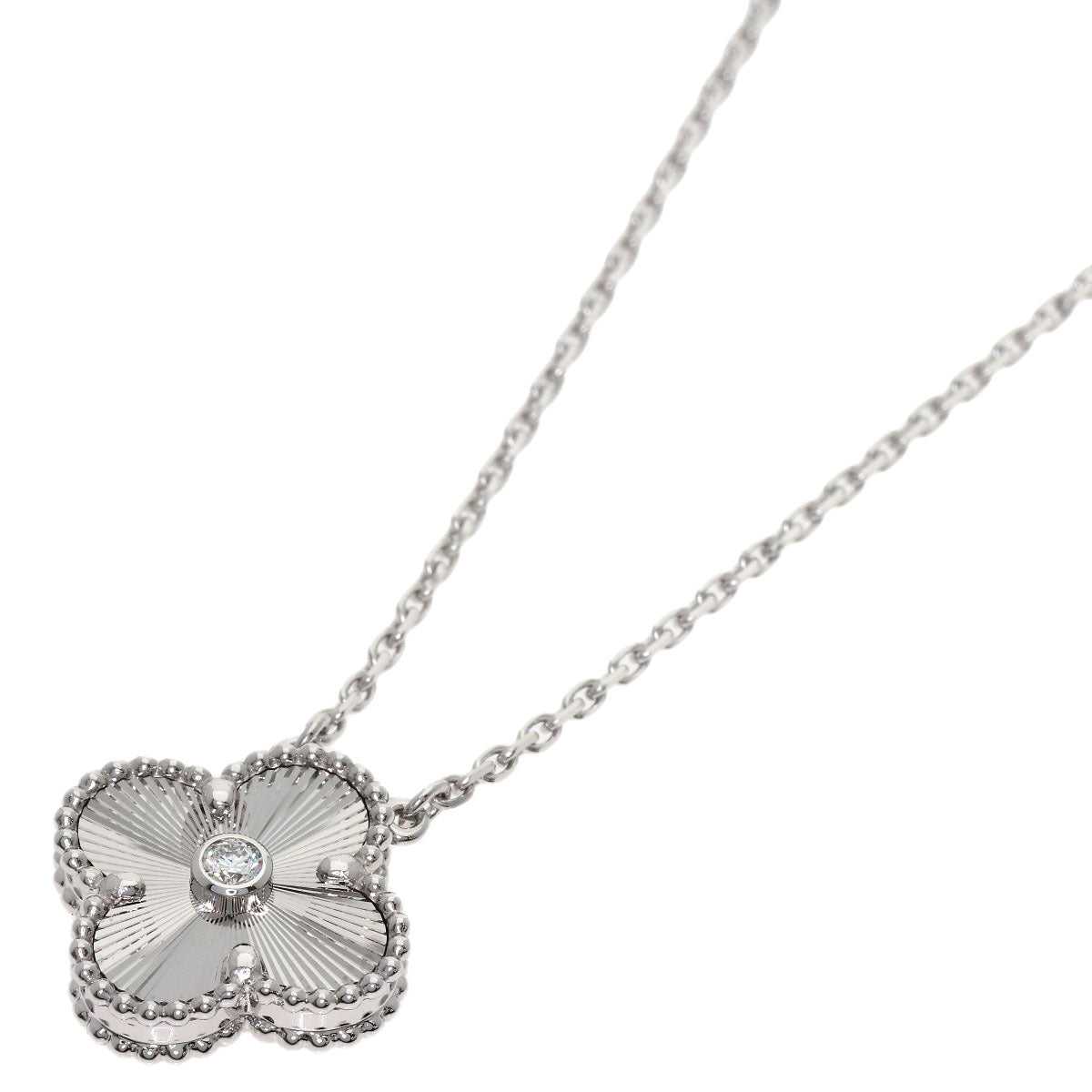 Van Cleef & Arpels Vintage Alhambra Diamond Guilloché Necklace K18 White Gold Ladies [Used]