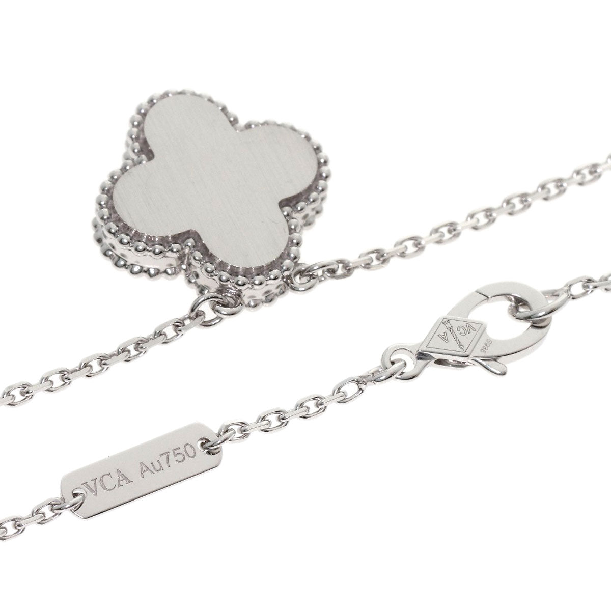 Van Cleef & Arpels Vintage Alhambra Diamond Guilloché Necklace K18 White Gold Ladies [Used]