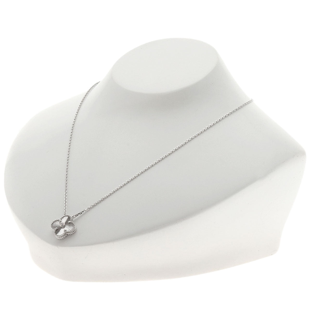 Van Cleef & Arpels Vintage Alhambra Diamond Guilloché Necklace K18 White Gold Ladies [Used]