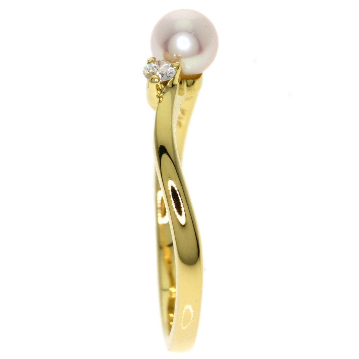 MIKIMOTO Baby Pearl Diamond Ring K18 Yellow Gold Ladies [Used]