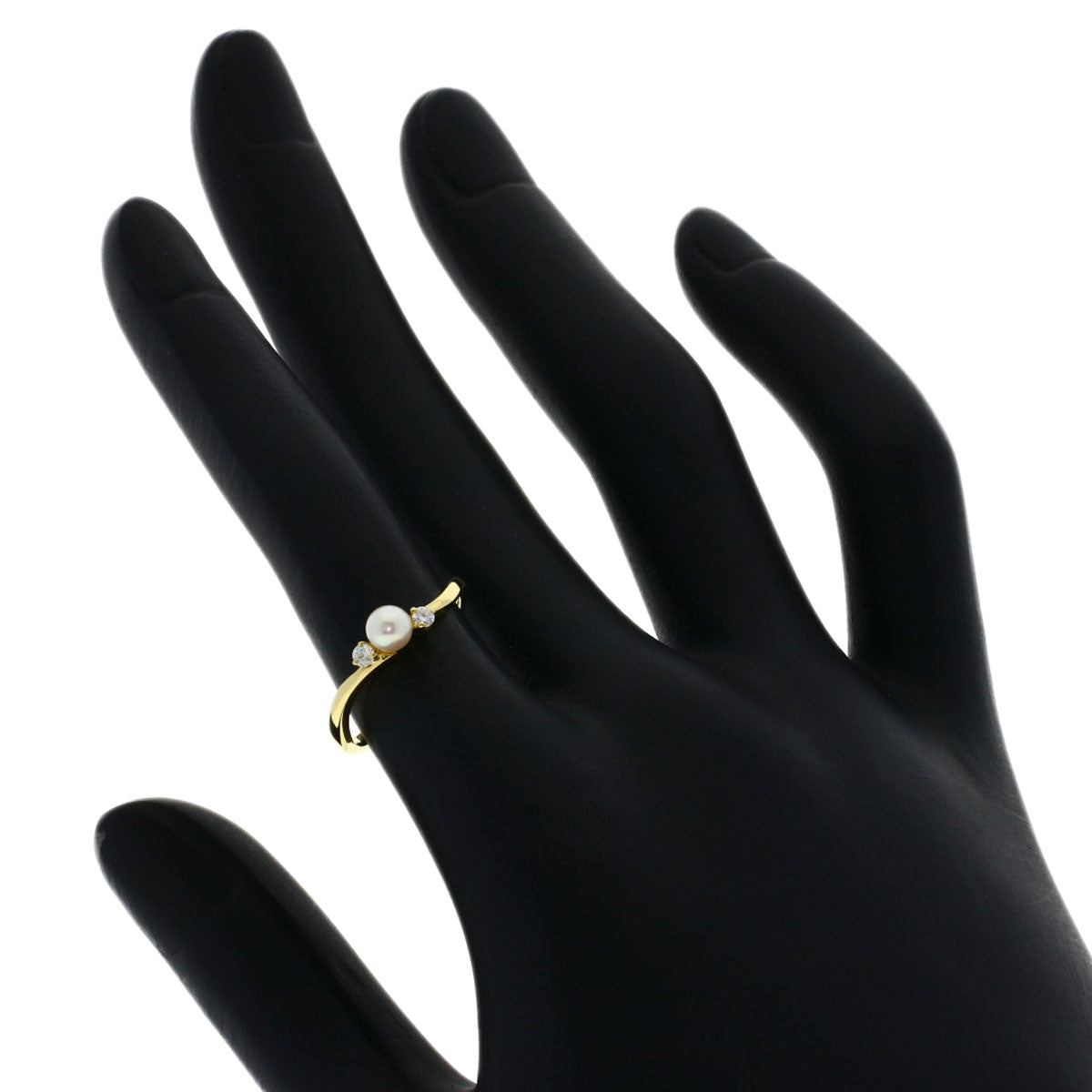 MIKIMOTO Baby Pearl Diamond Ring K18 Yellow Gold Ladies [Used]