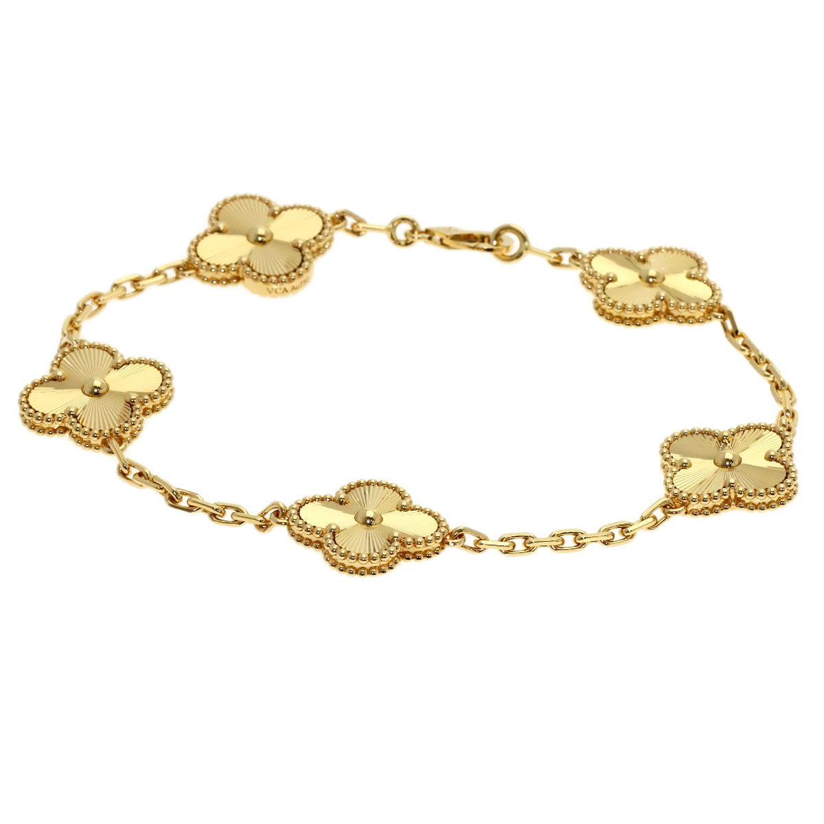 Van Cleef & Arpels Vintage Alhambra Guilloché 5 Motifs Bracelet K18 Yellow Gold Ladies [Used]