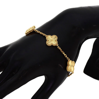 Van Cleef & Arpels Vintage Alhambra Guilloché 5 Motifs Bracelet K18 Yellow Gold Ladies [Used]