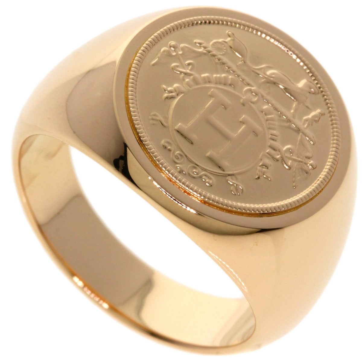 HERMES Exlipris Chevalier #53 Ring K18 Pink Gold Ladies [Used]