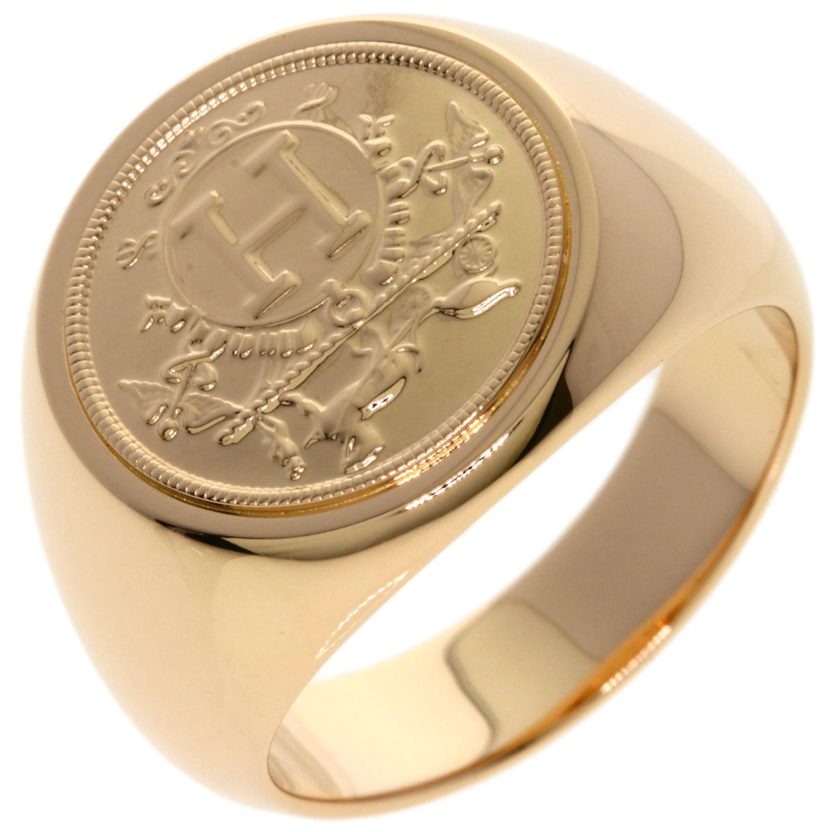 HERMES Exlipris Chevalier #53 Ring K18 Pink Gold Ladies [Used]