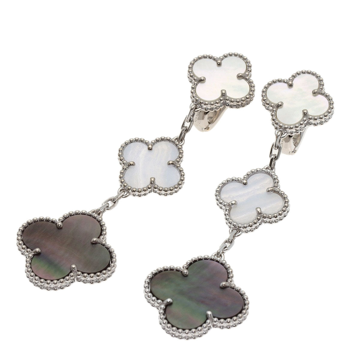 Van Cleef & Arpels Magic Alhambra 3 Motif Shell Chalcedony earring K18 White Gold Ladies [Used]