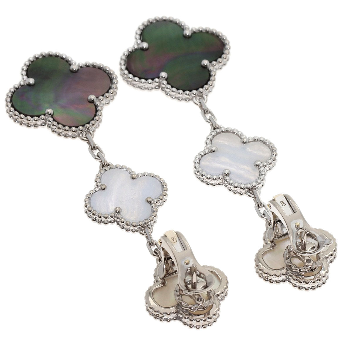 Van Cleef & Arpels Magic Alhambra 3 Motif Shell Chalcedony earring K18 White Gold Ladies [Used]