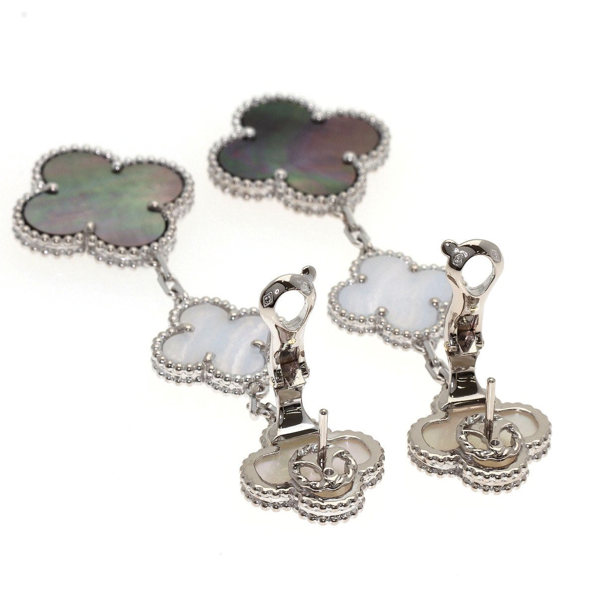 Van Cleef & Arpels Magic Alhambra 3 Motif Shell Chalcedony earring K18 White Gold Ladies [Used]