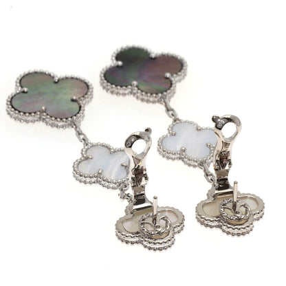 Van Cleef & Arpels Magic Alhambra 3 Motif Shell Chalcedony earring K18 White Gold Ladies [Used]
