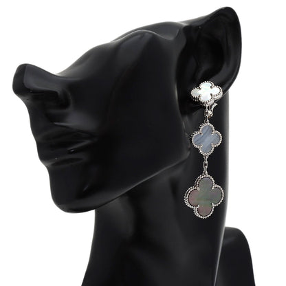 Van Cleef & Arpels Magic Alhambra 3 Motif Shell Chalcedony earring K18 White Gold Ladies [Used]