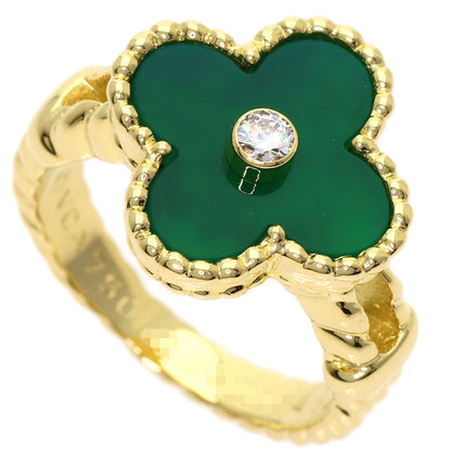 Van Cleef & Arpels Vintage Alhambra Chalcedony Diamond Ring K18 Yellow Gold Ladies [Used]