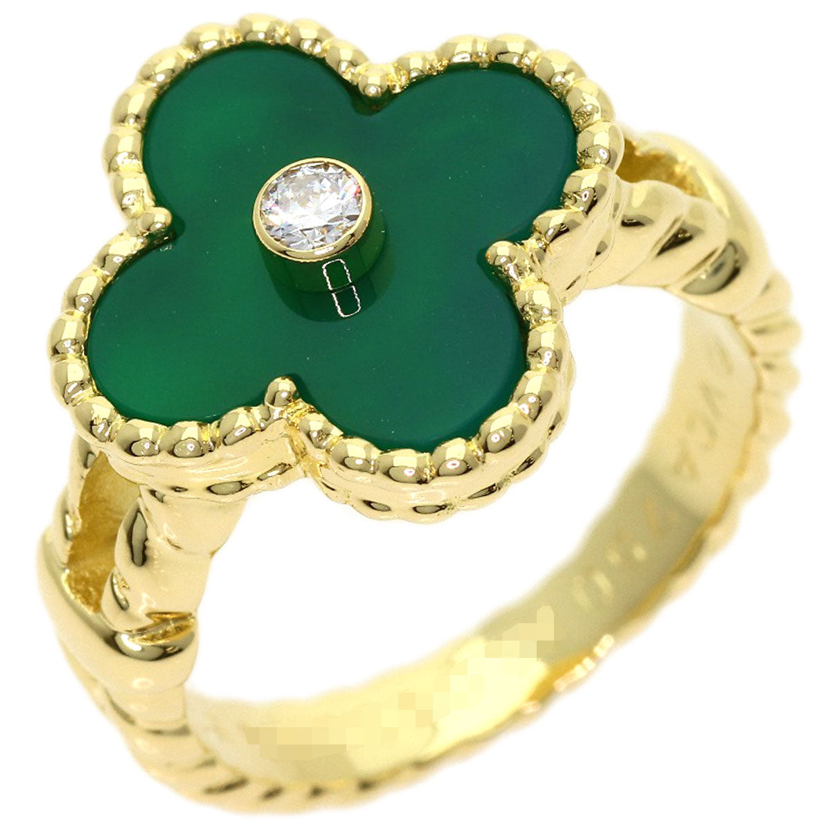 Van Cleef & Arpels Vintage Alhambra Chalcedony Diamond Ring K18 Yellow Gold Ladies [Used]
