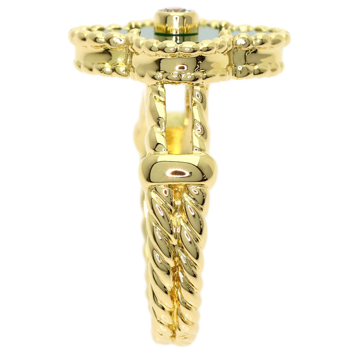 Van Cleef & Arpels Vintage Alhambra Chalcedony Diamond Ring K18 Yellow Gold Ladies [Used]